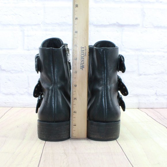 Steven Maden New York Harmon Black Leather Studded Buckle Booties Size 8 M - Picture 9 of 11